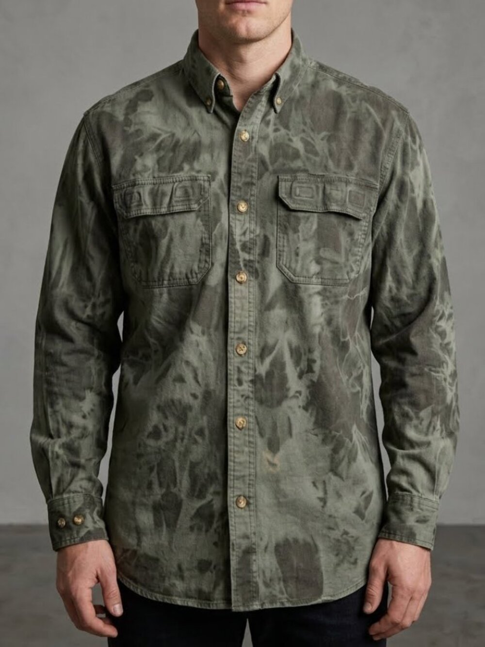 Duluth Trading Denim Camouflage Camo Army Field Shirt Jacket Shacket Men's M